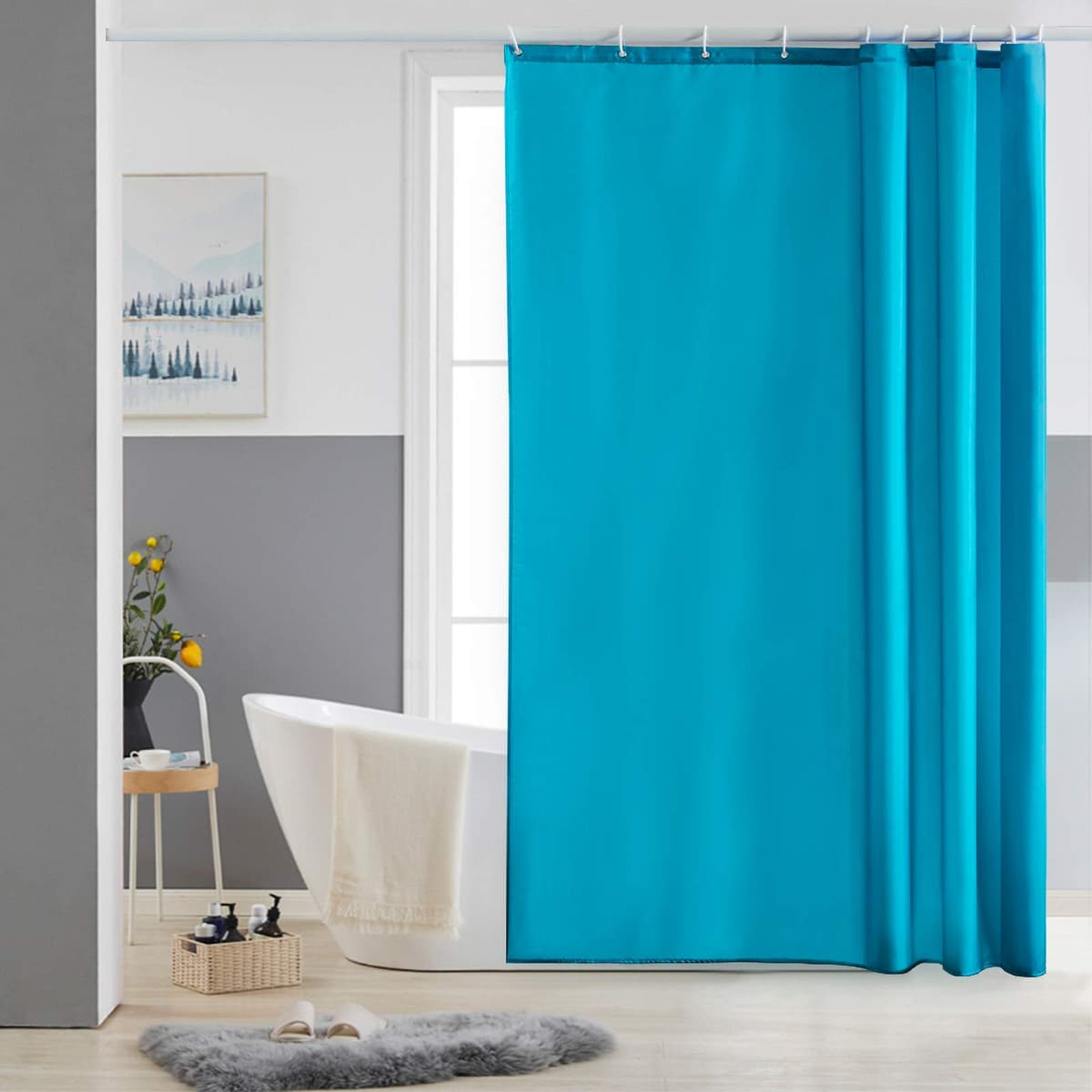 Furlinic Cortina Ducha 200x200cm Antimoho Impermeable Lavable Blanco Tela Poliéster Grandes Cortinas de Baño con 12 Aros de Cortina Ducha. — view 156