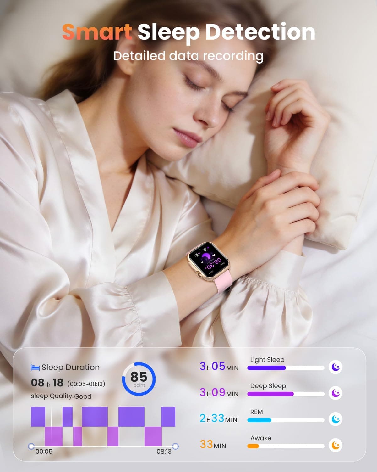 Reloj Inteligente Mujer con Autonomía 100 Días, 1000mAh Batería Grande, 1.83" Smartwatch Mujer con Llamadas, SpO2, Pulsómetro, Sueño, 120+ Modos Deportivos Calorías IP68 Podómetro Android iOS Rosa Oro — view 4