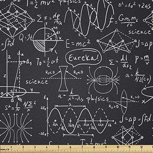 Lunarable Science Fabric by The Yard, Scientific Calculation Monochrome Arrangement with Hand Drawn Doodle Formulas, Stretch Knit Fabric for Clothing Sewing and Arts Crafts, 2 Yards, Black and White
