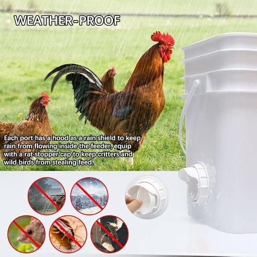 DSTANA Chicken Feeder No Waste 12 Ports Automatic Poultry Feeder with 12 Stopper & 1 Hole Saw, Weatherproof Reusable DIY Chicken Feeders Kits for Buckets, Barrels, Bins(White) — view 3