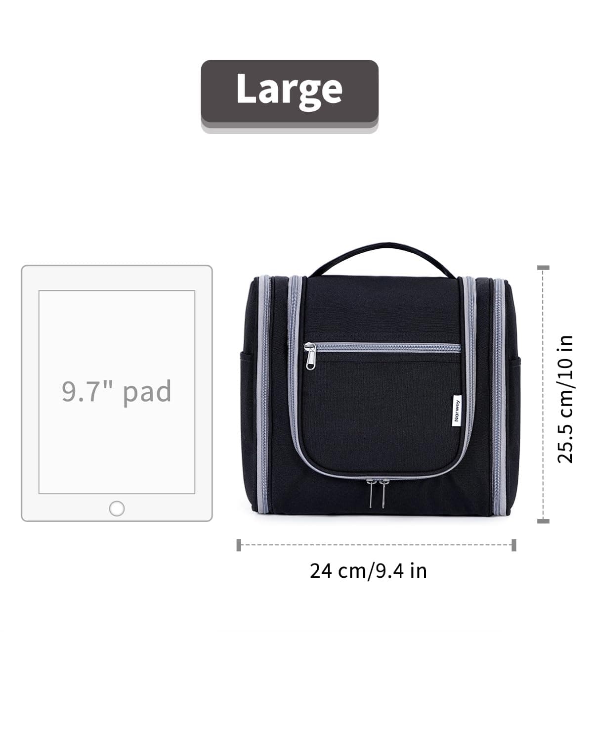 Narwey Neceser Mujer Bolsa de Aseo Colgante, Organizador de Maquillaje Neceser Viaje para Hombre y Mujer Accesorios de Viaje (Negro(Grande)) — view 7