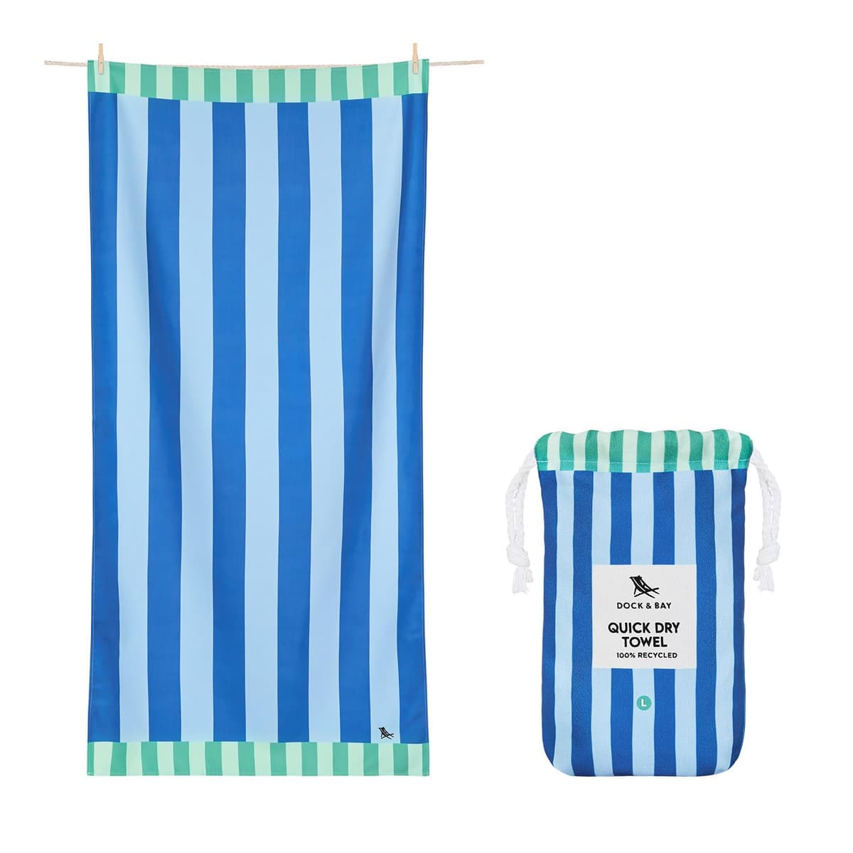 Dock & Bay Beach Towel - Quick Dry, Sand Free - Compact, Lightweight - 100% Recycled - Includes Bag - Cabana - Whitsunday Blue - Large (160x90cm, 63x35) — view 19