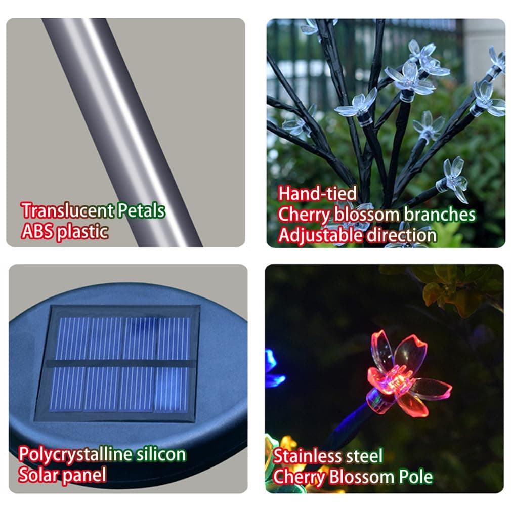 Outdoor Waterproof Cherry Blossom Multicolor Solar Garden Lights, Multicolor Garden Decorative Waterproof Lights with Solar Charge Pane, For Patio, Lawn, Pathway (Warm,Bee) — view 2
