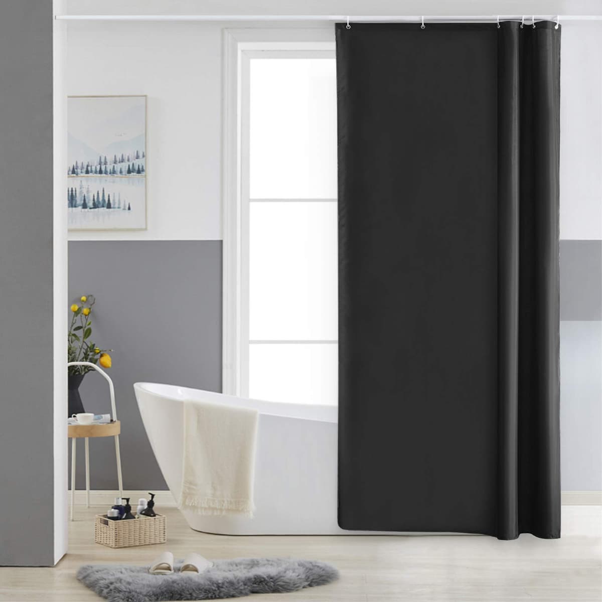 Furlinic Cortina Ducha 200x200cm Antimoho Impermeable Lavable Blanco Tela Poliéster Grandes Cortinas de Baño con 12 Aros de Cortina Ducha. — view 92