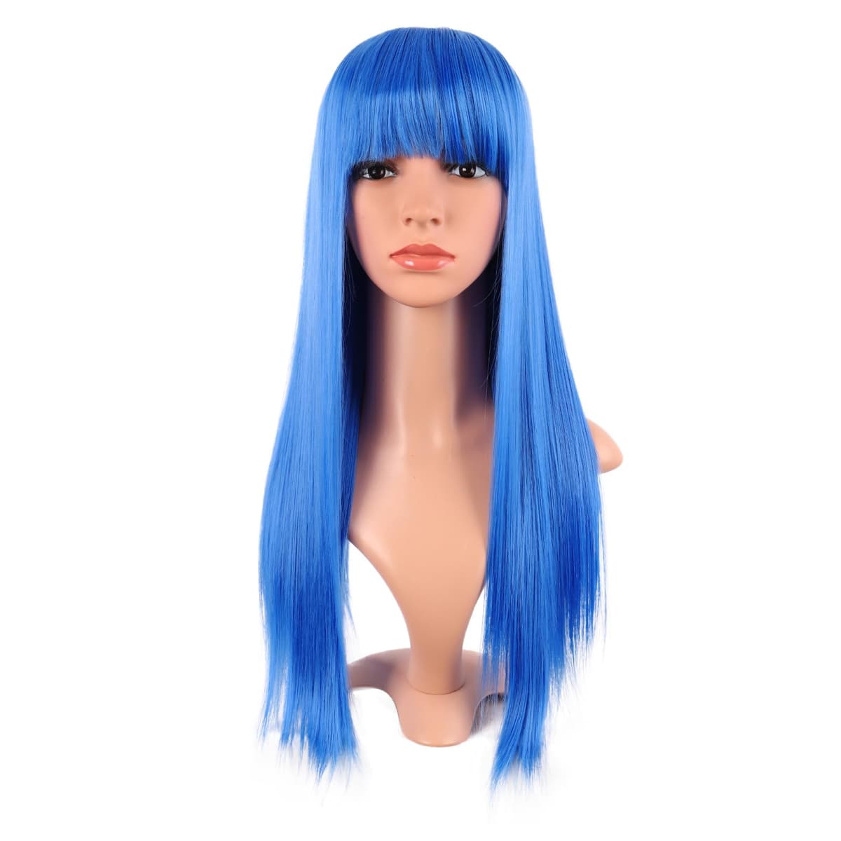 MapofBeauty 24 Pulgada/60 cm Largo Lacio Peluca Con Flequillo Sintética Cabello Heat Resistente Para Fiesta de Cosplay (Rosa Caliente) — view 7