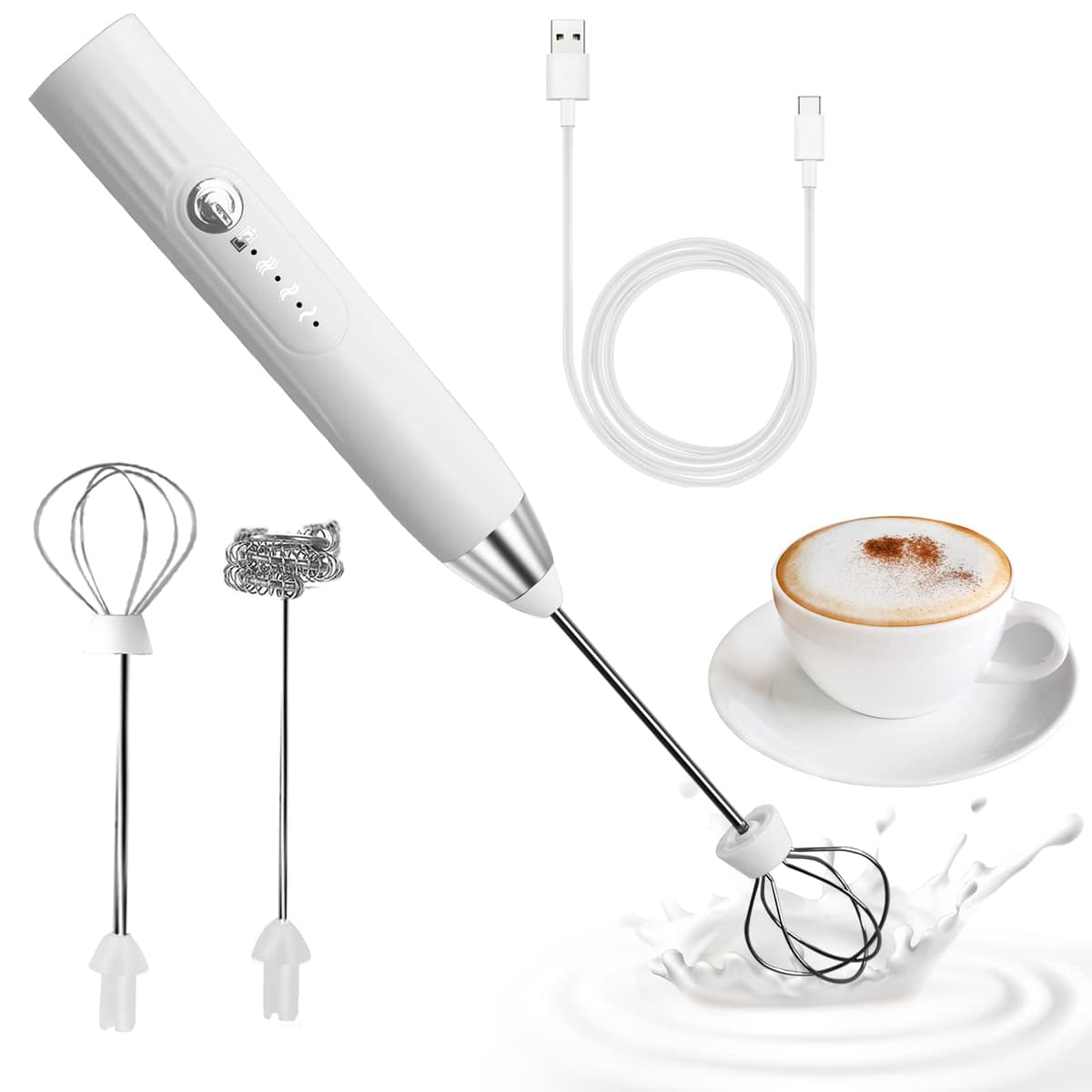 espumador de leche,USB Recargable batidor de leche electrico, 3 velocidades ajustable espumadera de leche, batidora leche espuma para capuchino, café, matcha (Negro) — view 8