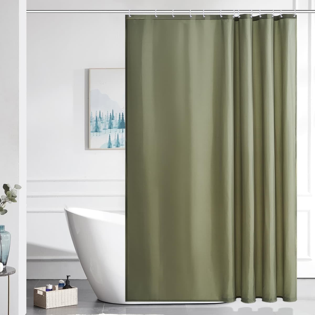 Furlinic Navy Shower Curtain Anti Mould Resistant Waterproof Bathroom Curtains Washable Polyester Fabric 90x180cm with Weight Tape for Bath Wet Room 35x72 Inch. — view 50