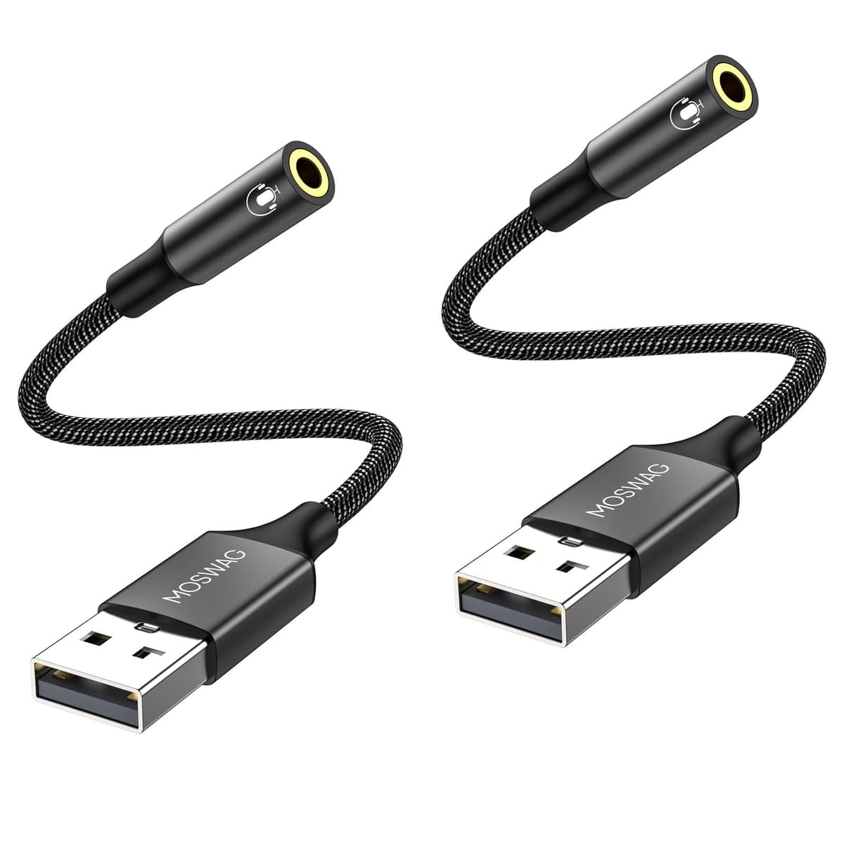MOSWAG USB to 3.5mm Audio Adapter Built-in DAC External Sound Card Nylon Braided Aluminum Shell for PC Laptop PS5 PS4 Mac Linux Chromebook 1Pack — view 8