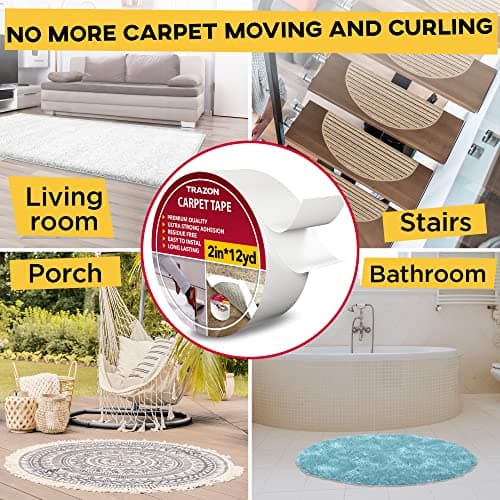 Carpet Tape Double Sided - Rug Tape Grippers for Hardwood Floors and Area Rugs - Carpet Binding Tape Strong Adhesive and Removable, Heavy Duty Stickers Grip Tape, Residue Free (2 Inch / 12 Yards) — view 5