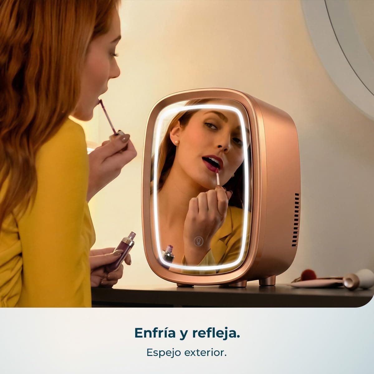 Cecotec Nevera Pequeña de Cosméticos 4L con Espejo CoolingBeauty 4000 Mirror Rose. Luz LED con 3 Intensidades, Hasta 5ºC de Enfriamiento, Asa Superior, Bajo Ruido, Incluye un Estante Interior — view 4