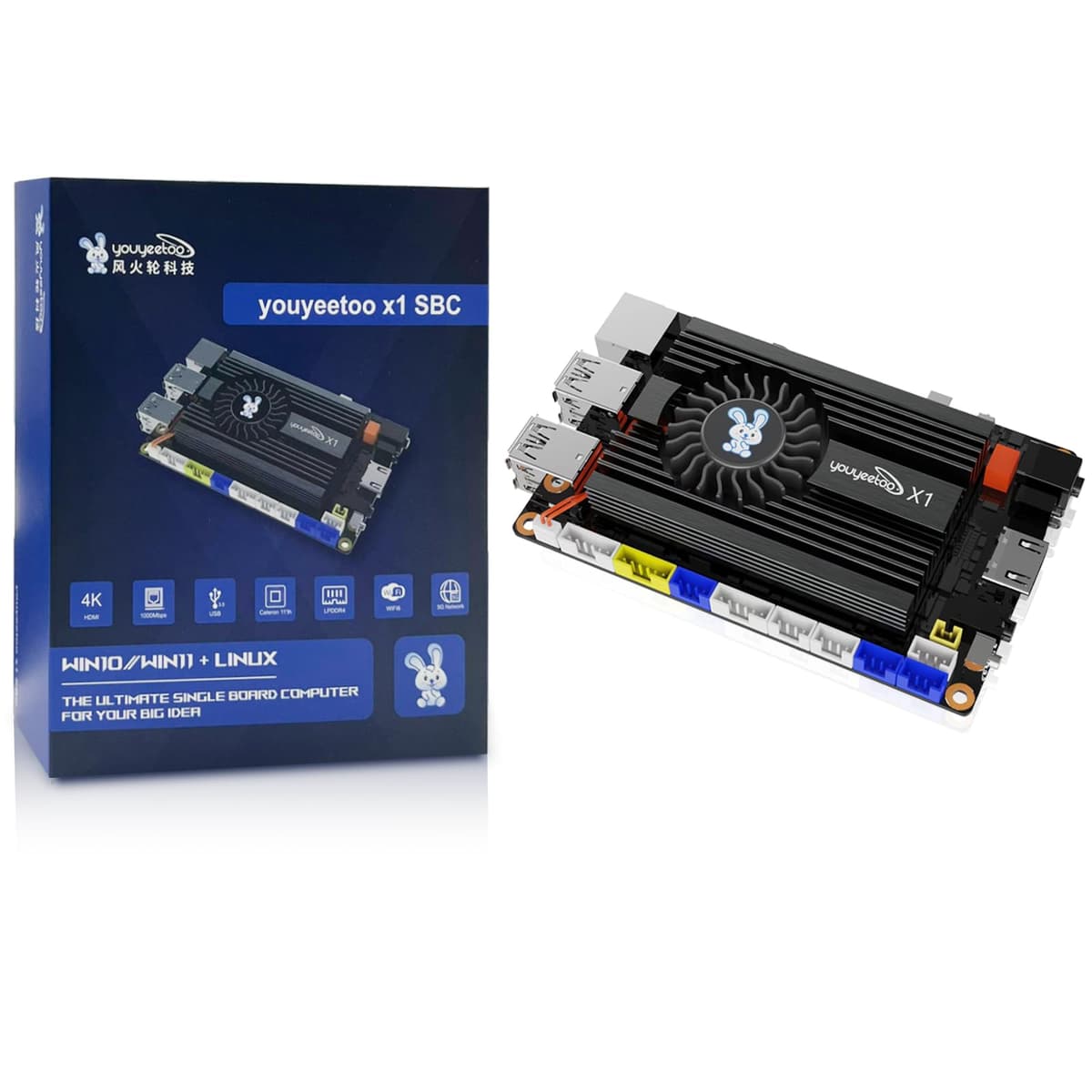 youyeetoo X1 – N5105 – Ordenador de una sola placa – Servidor multimedia 4K dual – Ranuras M.2 duales, soporta 2280 NVMe mSATA SSD/WiFi 5 y WiFi 6 módulo – PCIE 3.0 - NFC (X1 (8 GB RAM + 256 GB eMM))