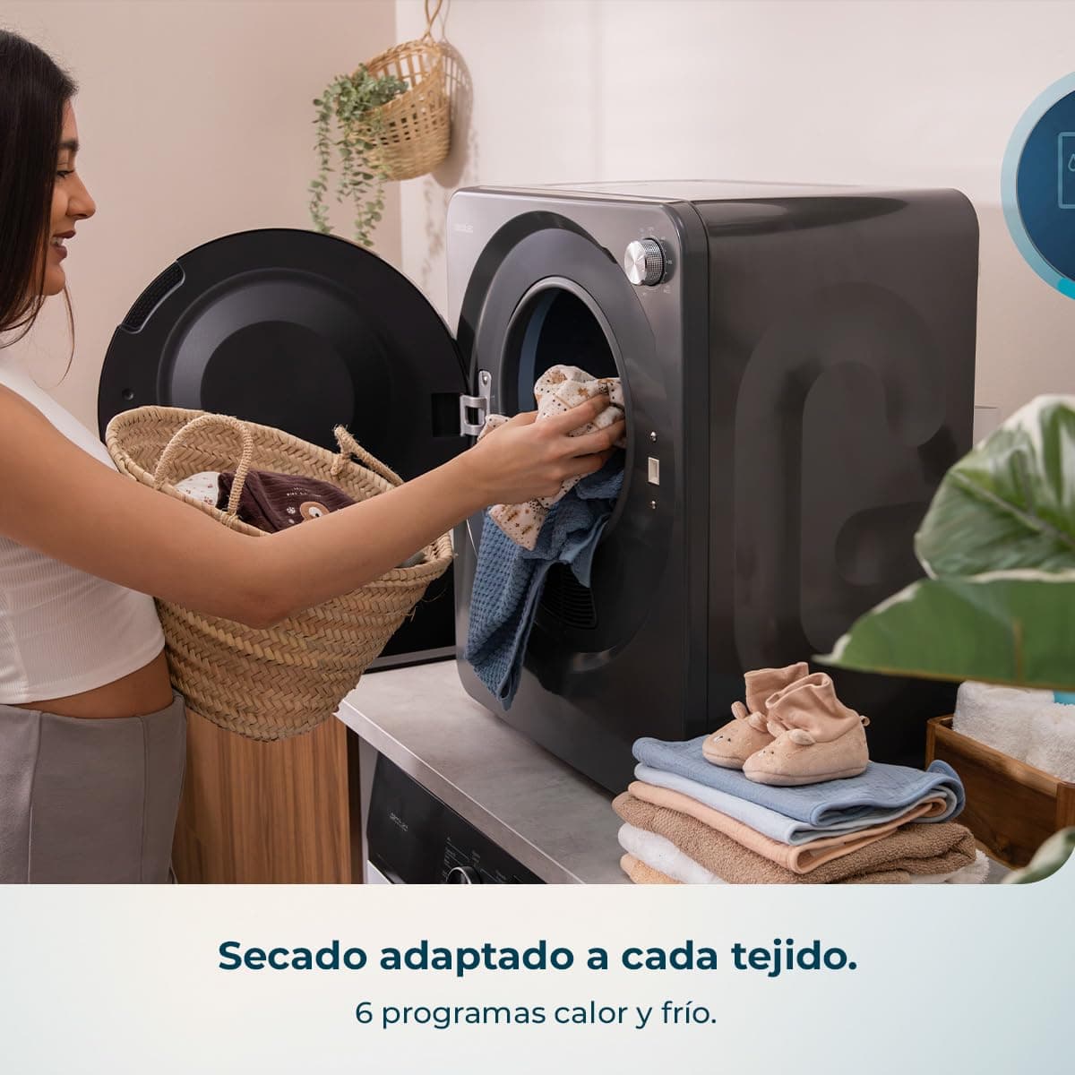Cecotec Mini Secadora de Evacuación 2,5Kg Bolero DressCode Dry 3150V Dark. 950W, 6 Programas, Programa ECO, Control Knob Intuitivo, Secado Rápido y Eficiente, Ideal Espacios Pequeños, Acero — view 5