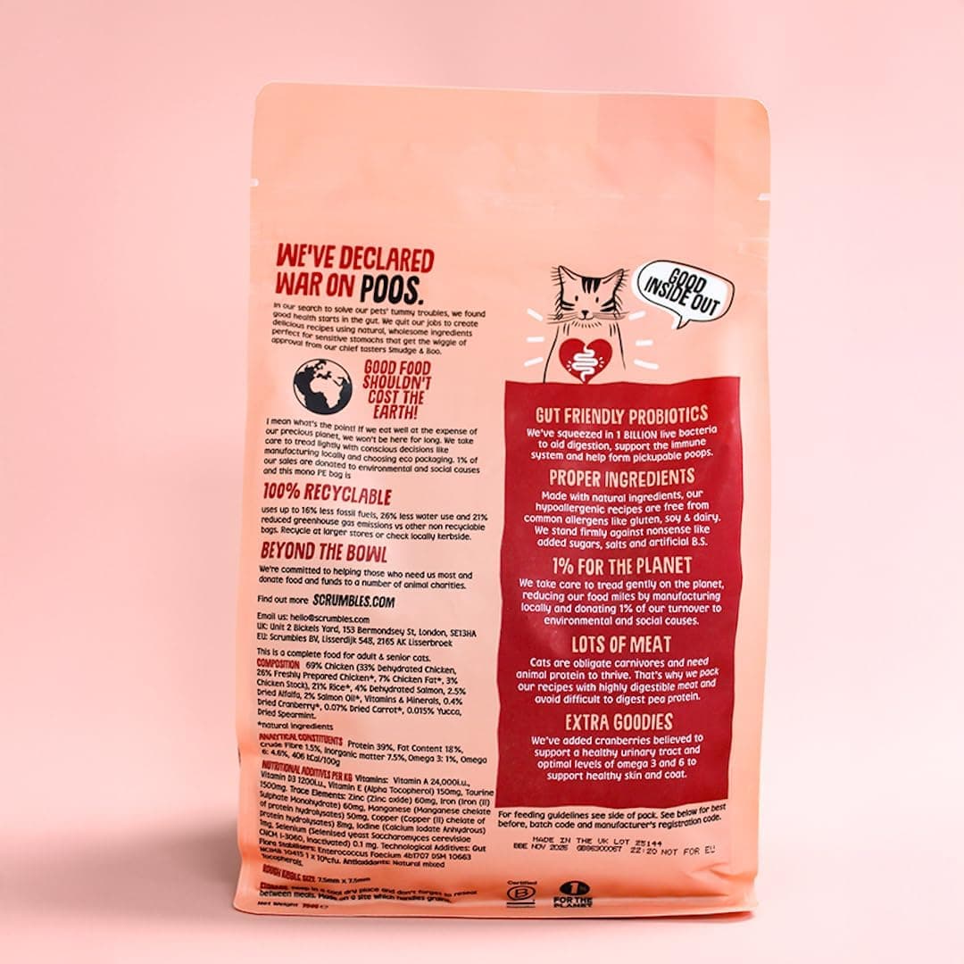 Scrumbles All Natural Dry Cat Food With 75% Chicken and Fresh Salmon, High Protein Food for Adults And Seniors, 750 g Salmon - Adult 750 g (Pack of 1)