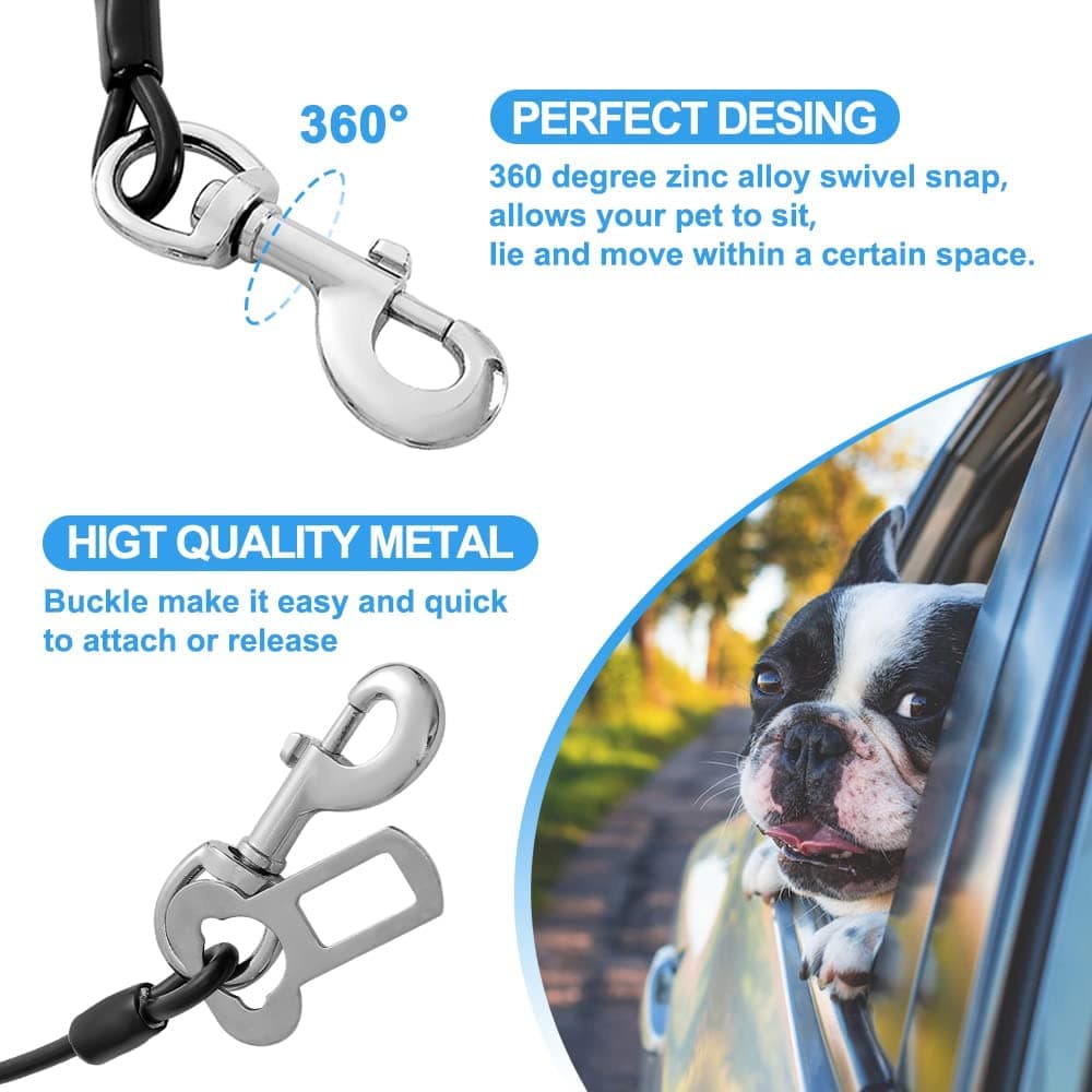 Dog Car Seat Belt, Dog Car Harnesses Chew Proof Steel Rope Cable, Waterproof Dogs Safety Belt, Vehicle Harnesses with Double Clips and Latch Attachment — view 3