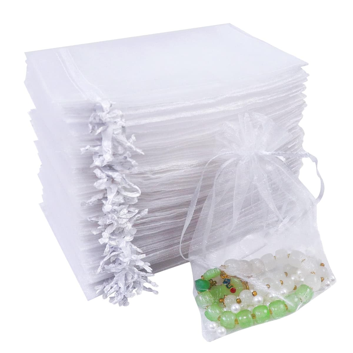 Quelcc 100 Piezas Bolsas de Organza, 7x9cm Bolsas Organza, Bolsitas de Tela Pequeñas Blancas para Bolsas Regalo con Cordón, Bolsita de Tul, Joyas, para Boda Favores Joyas y Dulces — view 8