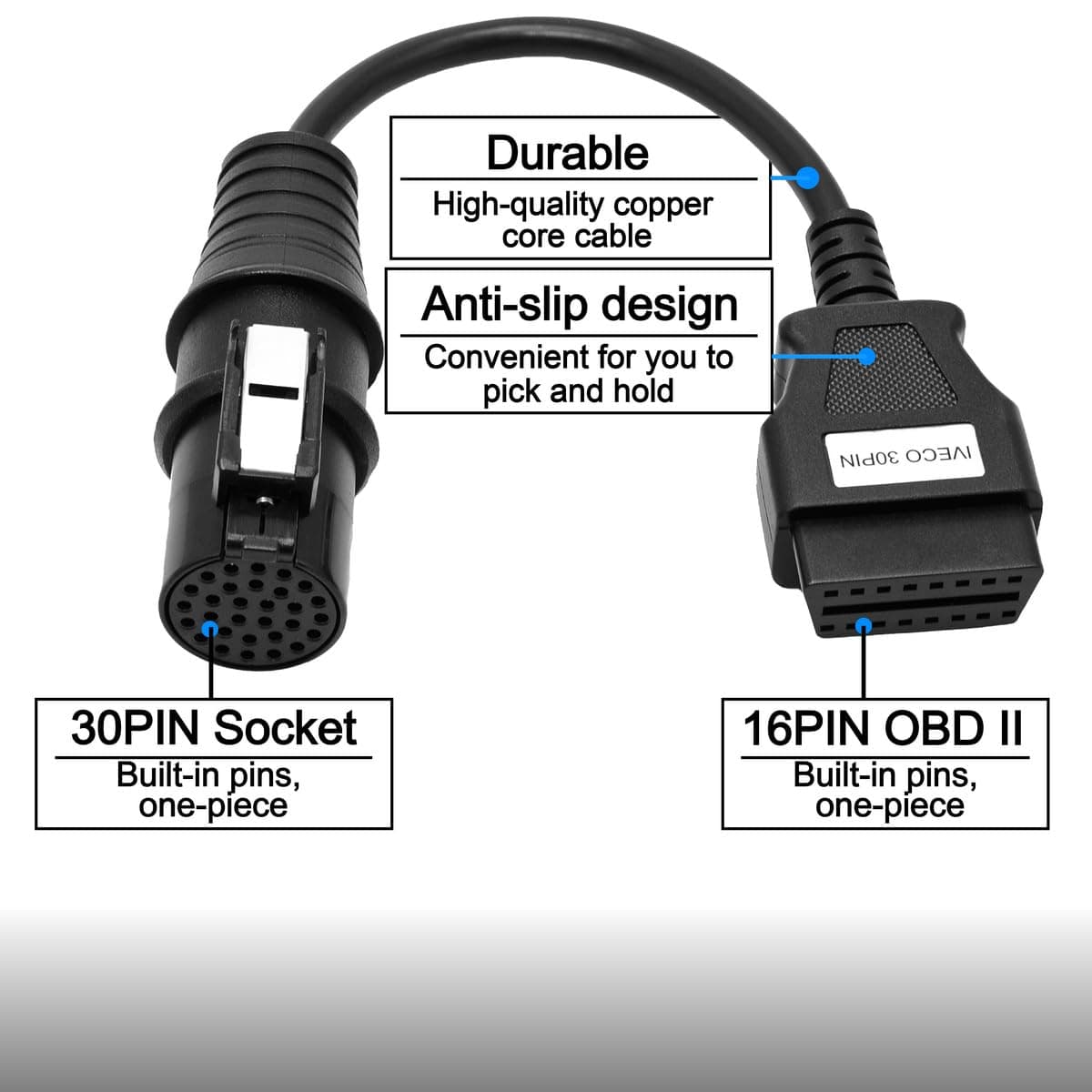 OBD2 Female 16pin Cable to 30pin Male Compatible with Iveco Truck OBDII Diagnostic Scaner — view 3
