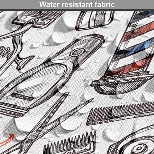 Lunarable Retro Fabric by The Yard, Barber Shop Accessories Monochrome Doodle Style Composition and Beard with Mustache, Decorative Fabric for Upholstery and Home Accents, 1 Yard, Blue Red — view 5