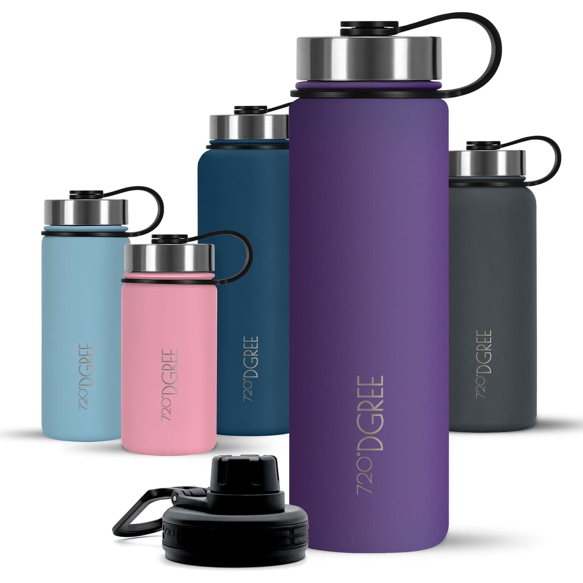 720°DGREE Botella Agua Termo Acero Inoxidable “noLimit“ – 410ml, 530ml, 710ml, 950ml, 1200ml - Sin BPA Free, Antigoteo y Prueba de Fugas - Frasco térmico, Cantimplora Aislada +Cubierta Deportes Gratis