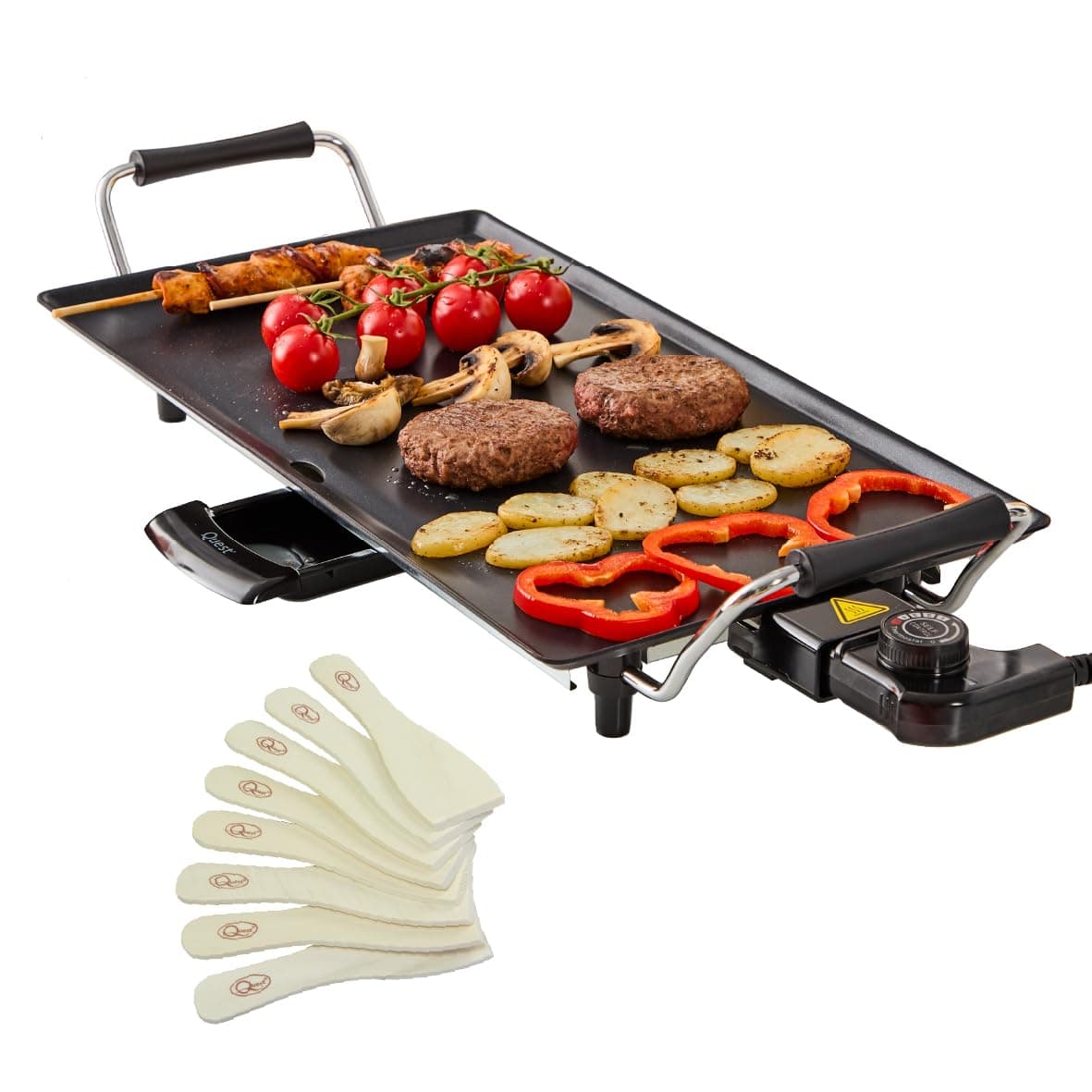 Quest Large Teppanyaki Grill, Non Stick Electric Grill, Adjustable Thermostat, Includes 8 Wooden Spatulas, For Parties, Family Meals & More, 48cm x 26cm Cooking Plate — view 10
