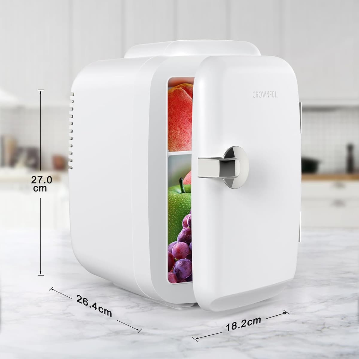 CROWNFUL Mini Fridge, 4 Liter 6 Can Portable Cooler and Warmer, Personal Fridge for Skin Care, Cosmetics, Food, Great for Bedroom, Office, Car, Dorm, ETL Listed (White) — view 5