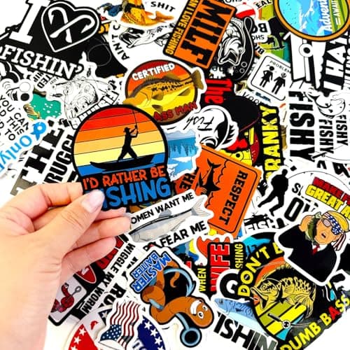 74pcs Funny Fishing Stickers for Tackle Box, Bucket, Father's Day Gift Waterproof Laptop Car Vinyl Skateboard Water Bottle Hard hat Tool Travel Case Guitar — view 3