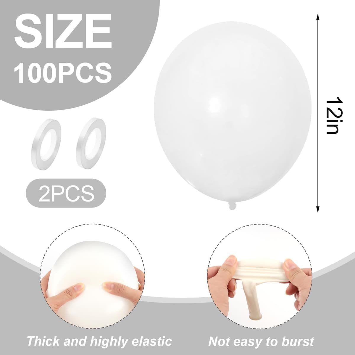 100 piezas Globos Blancos,12 Pulgadas Globos Cumpleaños Blanco,Globo de Látex para Bodas Cumpleaños Fiestas Baby Shower Graduación — view 2