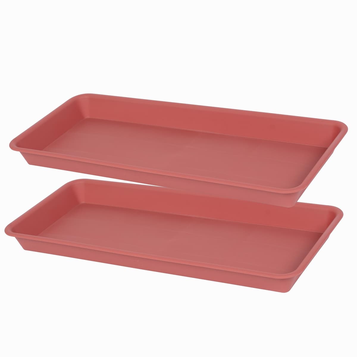 VUWEZ 2 Pack Plastic Plant Trays, Rectangular 17 18 inch, Indoor/Outdoor Plant Water Drip Trays for Flower Pot Planter, Windowsill (7.8 x 17.5'', Brown) — view 3