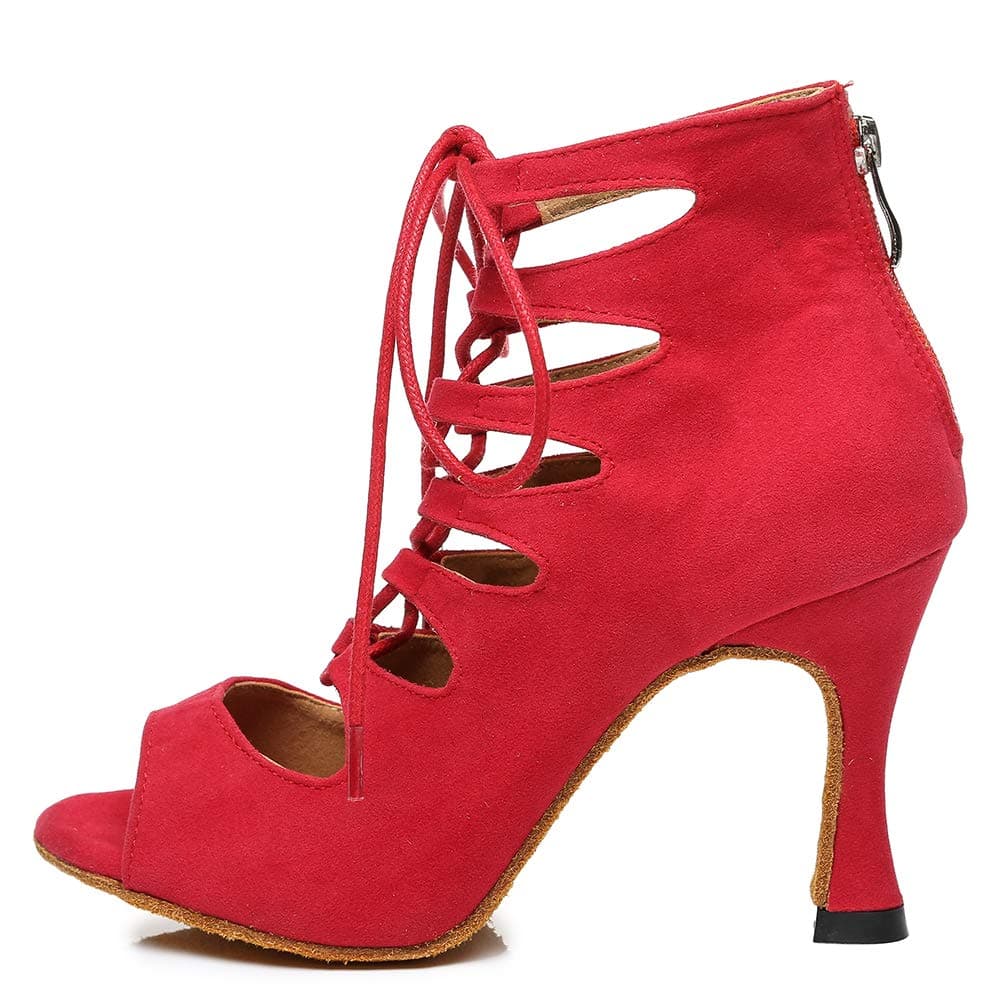 RUYBOZRY Botas de Baile Latino Mujer Botines Punta Abierta con Cordones Zapatos de Baile de Salon,Modelo YCL456 — view 10