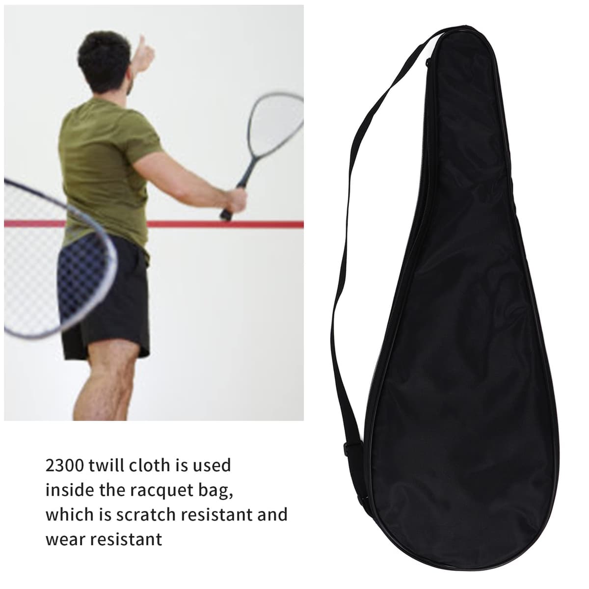 Bolsa para Raqueta de Squash, Funda de Transporte Acolchada Ligera con Algodón a Prueba de Golpes para Jugadores Unisex, Correa de Hombro Ajustable de 28" — view 4