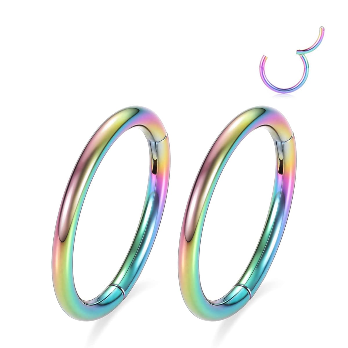 GAGABODY 2 Pcs Nose Rings 20G 18G 16G 14G 12G 10G 8G Surgical Steel Piercing Rings for Nose Septum Cartilage Helix Tragus Conch Rook Daith Lobe from 5mm to 16mm Seamless Hoop Unisex Hinged Earrings — view 15