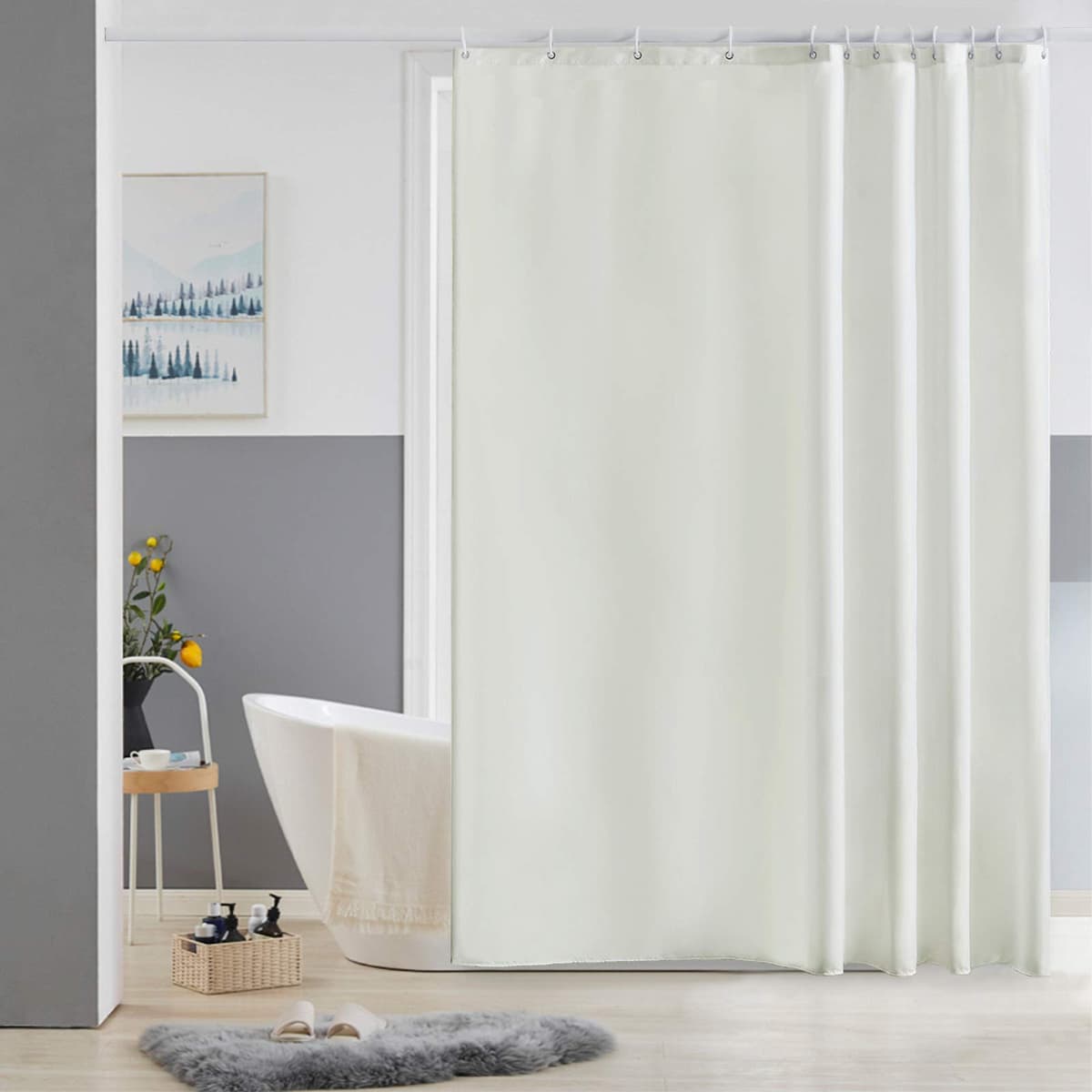Furlinic Cortina Ducha 200x200cm Antimoho Impermeable Lavable Blanco Tela Poliéster Grandes Cortinas de Baño con 12 Aros de Cortina Ducha. — view 135