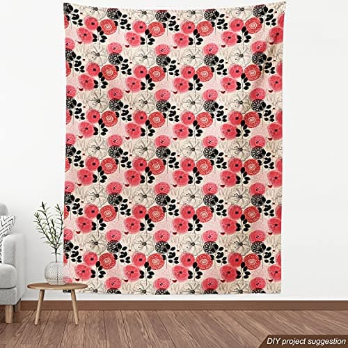 Ambesonne Floral Fabric by The Yard, Modern Abstract Big Circled Abstract Flowers Blossoms and Leaves Art Print, Decorative Fabric for Upholstery and Home Accents, 3 Yards, Charcoal Pink — view 3