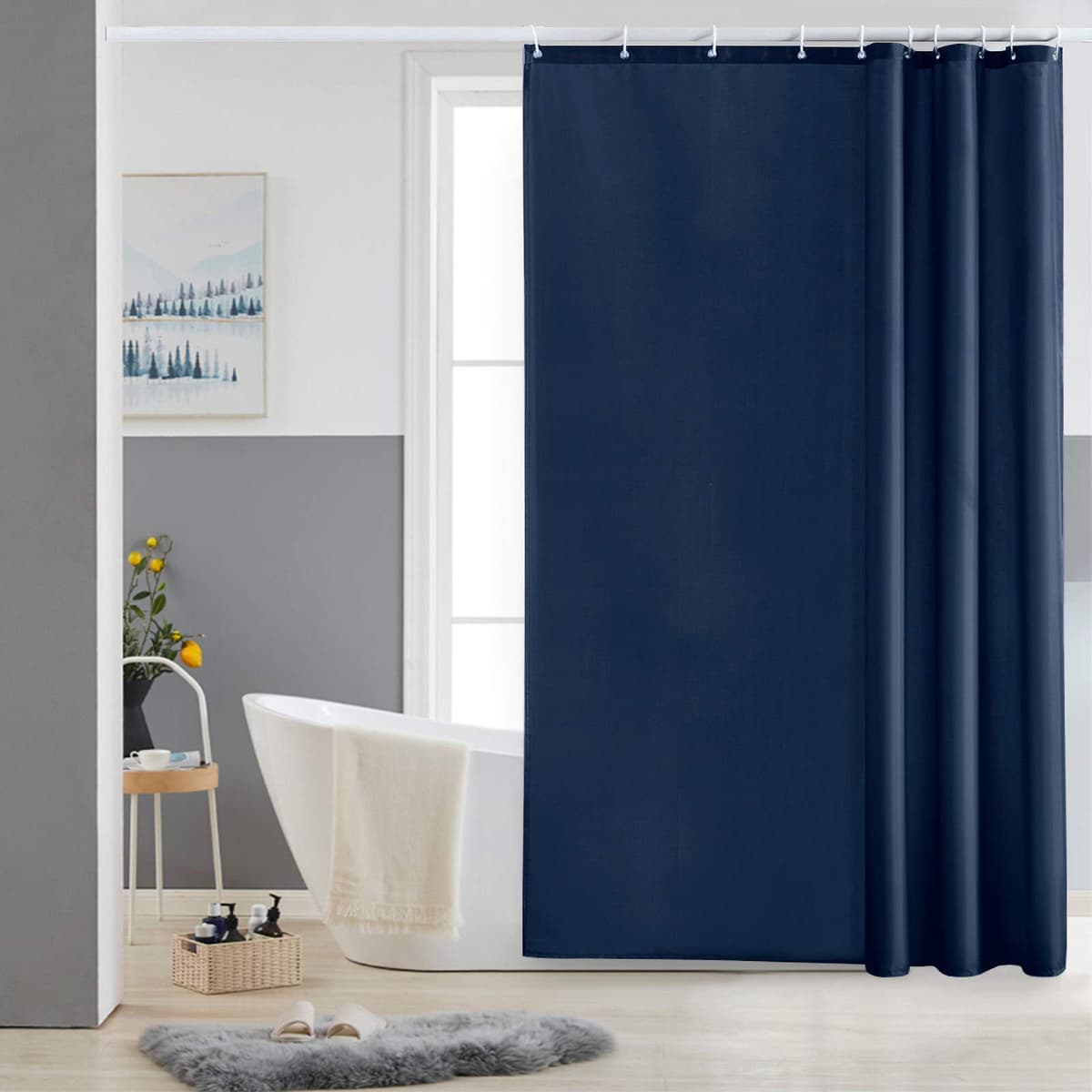 Furlinic Cortina Ducha 200x200cm Antimoho Impermeable Lavable Blanco Tela Poliéster Grandes Cortinas de Baño con 12 Aros de Cortina Ducha. — view 38