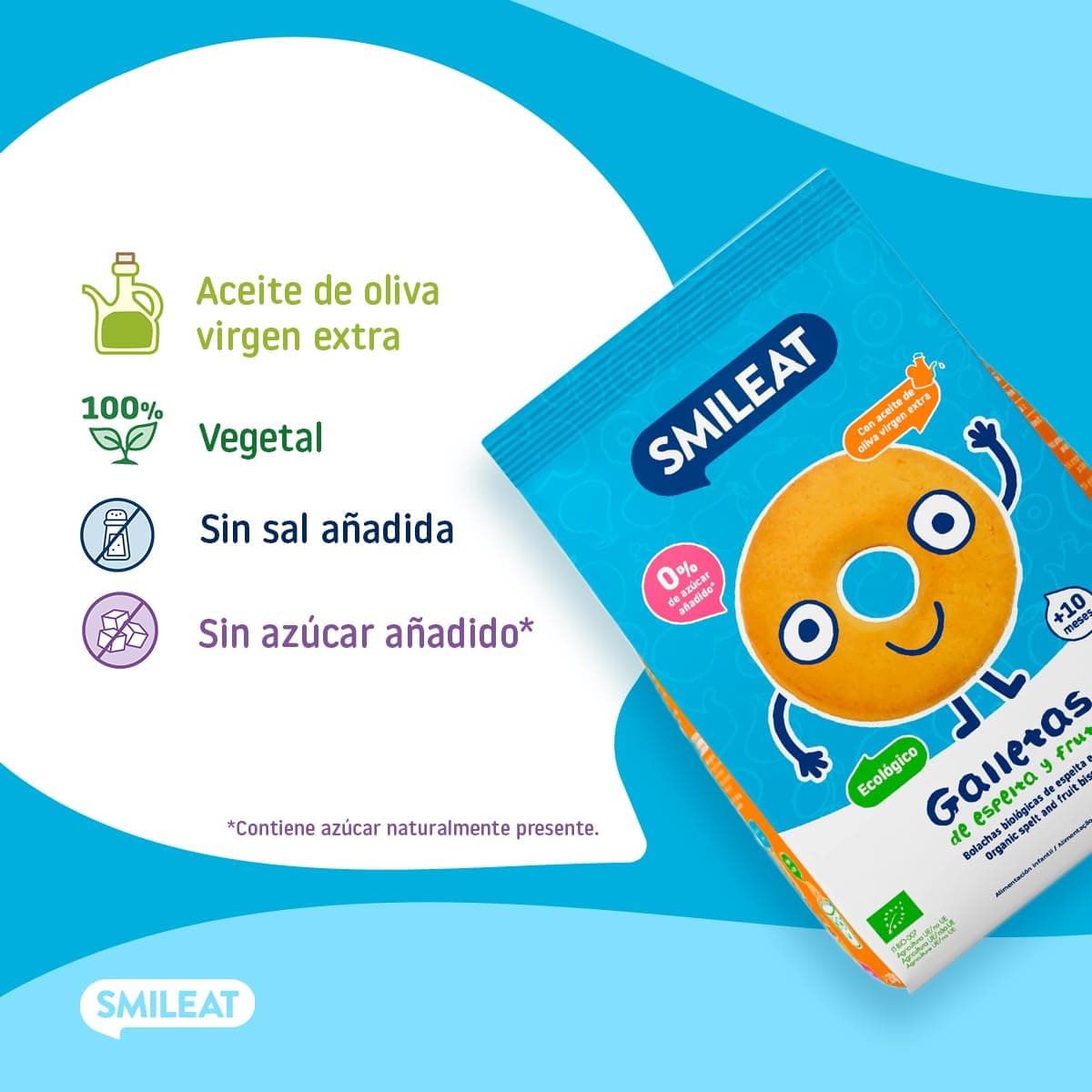 Smileat - Galletas de Espelta y Fruta para Peques 10+ meses - Sin Azúcar Añadido, Con Aceite de Oliva Virgen Extra- Perfectas Como Snack o Merienda - 220g — view 4