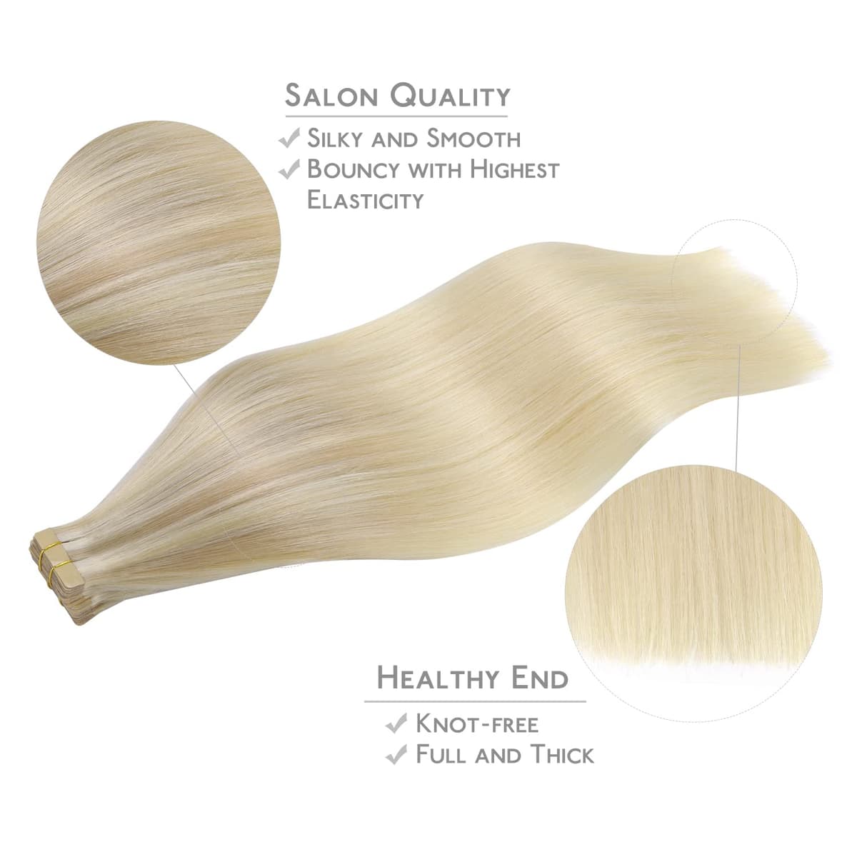 WENNALIFE Extensiones Adhesivas Pelo Natural, 50cm, 50g, 20 Piezas, Aschblond bis Goldblond und Platinblond, Extensiones Pelo Remy Cabello Humano — view 4