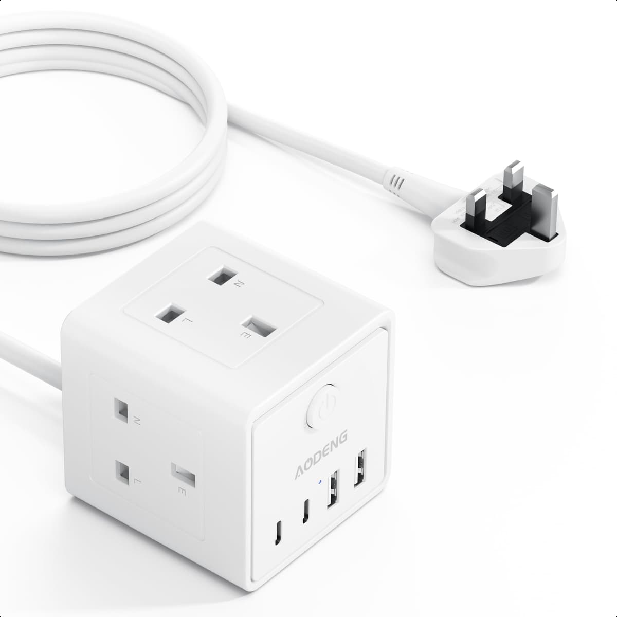 Extension Lead with 4 USB Slots and Switch, 3 Way Multi Plug Extension Cable with 2 USB C, UK Desktop Power Extension Cord with Multi Socket, 1.5M Extension Cable for Home Office — view 10