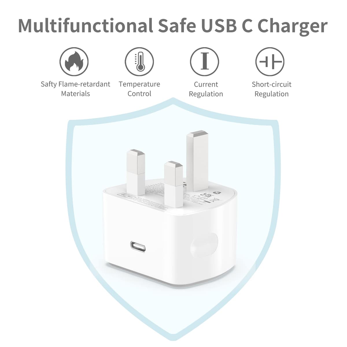 20W USB C Fast Charger With 2M Cable for iPhone 14/14 Plus/14 Pro/14 Pro Max/13 12 11 X XR XS SE 2020 8 7 6 6S Mini, Pad Pro, USBC PD Wall Charging Plug UK Type C Power Adapter and 6FT Cord — view 3