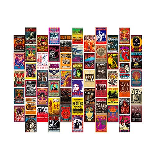 WOONKIT 60 PC Vintage Rock Band Posters for Room Aesthetic, 70s 80s 90s Retro Music Room, Bedroom Decor Wall Art, Concert Poster Wall Collage, Old Music Album Cover Prints (A 60 SET, 4X6 INCH)
