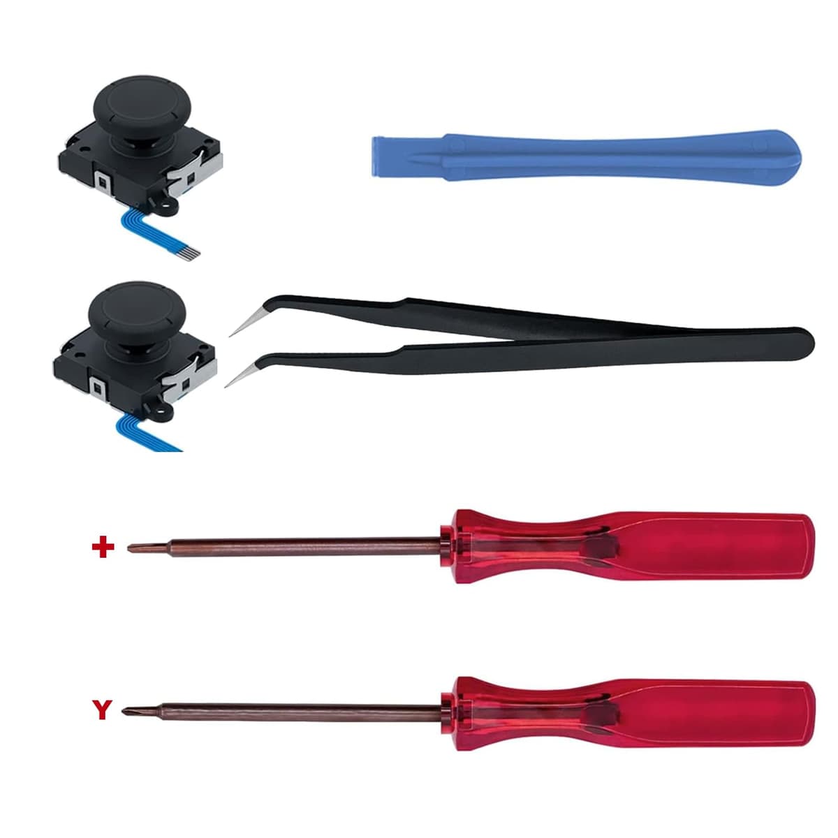 Analog Stick Replacement Kit Compatible with Switch Joy-Con / OLED / Lite - Left & Right 3D Joystick Repair Set with Screwdrivers & Thumb Caps - Fixes Drift & Broken Controllers(Not for NS2)