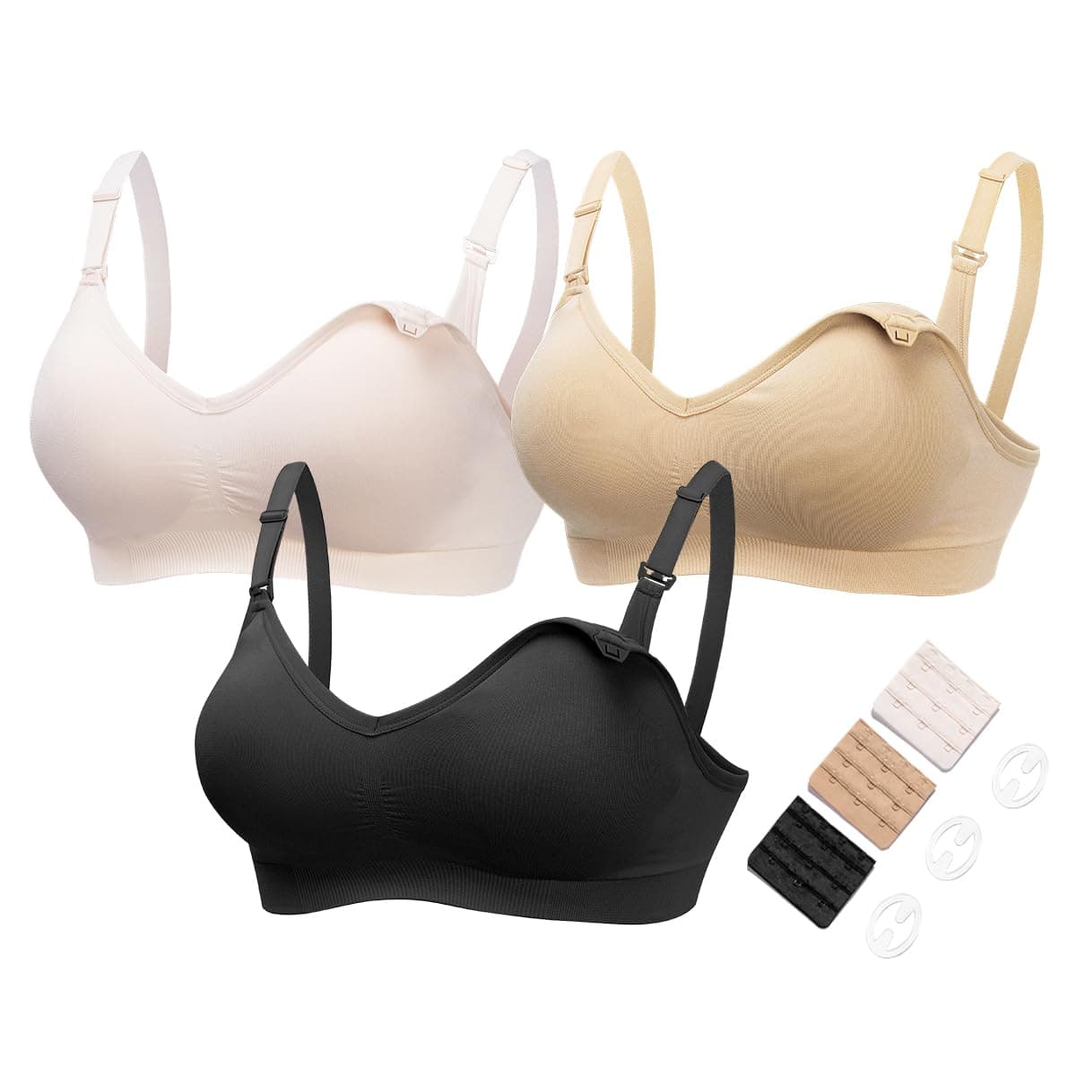 HOFISH 3PACK Full Bust Seamless Nursing Maternity Bras Bralette S-XXL with Extra Bra Extenders & Clips — view 9