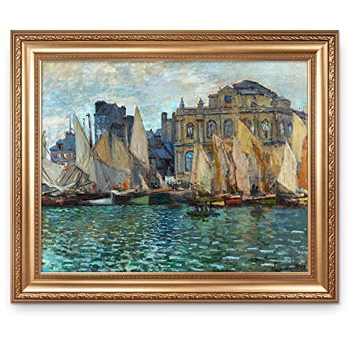 The Museum at Le Havre by Claude Monet Framed Size:36x30 inches,Image Size:30x24 inches World Classic Reproductions For HomeDecor,Wide Gold Frame