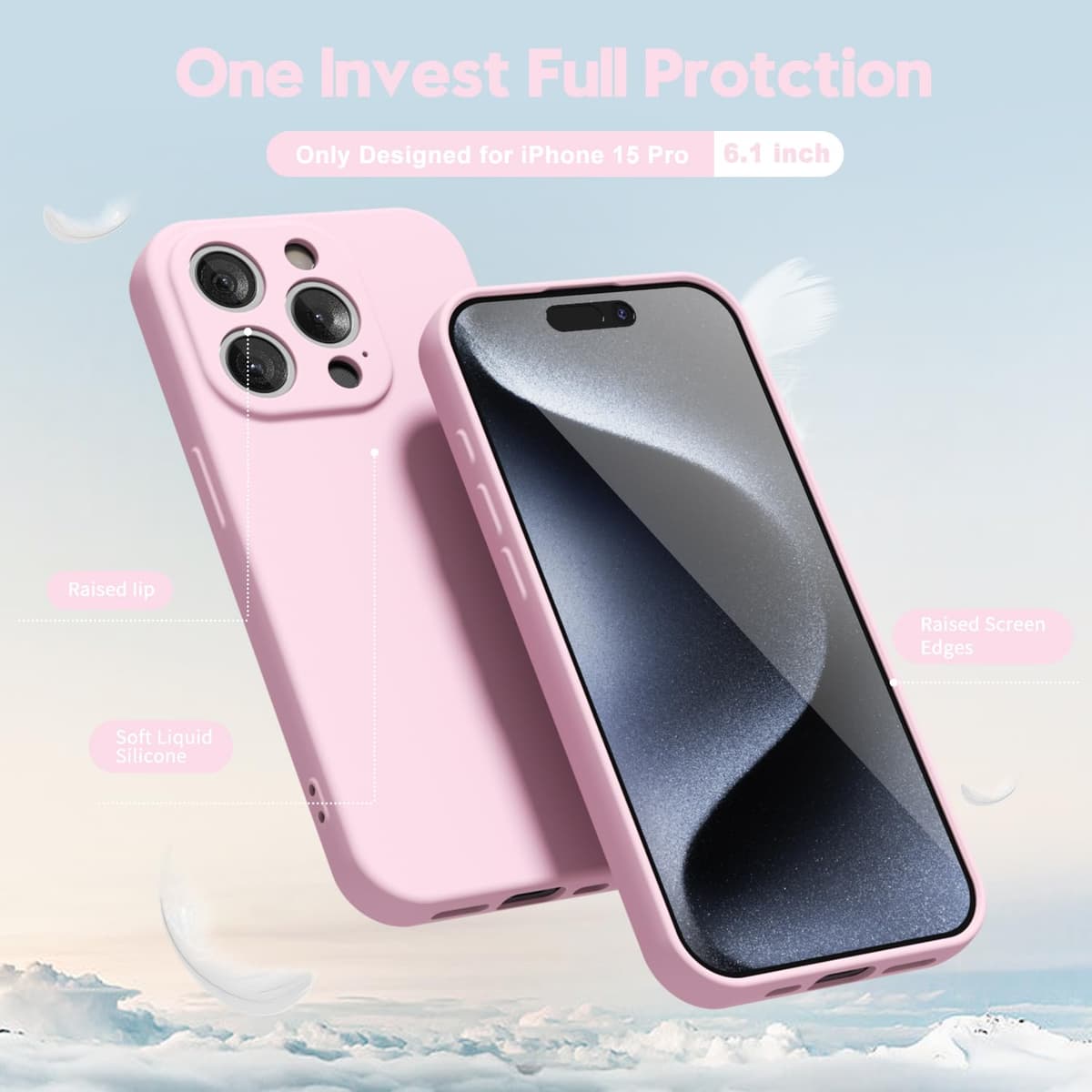 oakxco for iPhone 17 Pro Max Phone Case Liquid Silicone, Cute Thin Slim Grip Soft Rubber Gel for Women Men, Smooth Matte TPU Plain Solid Color Girly Simple Case with Camera Cover, Light Pink — view 1848
