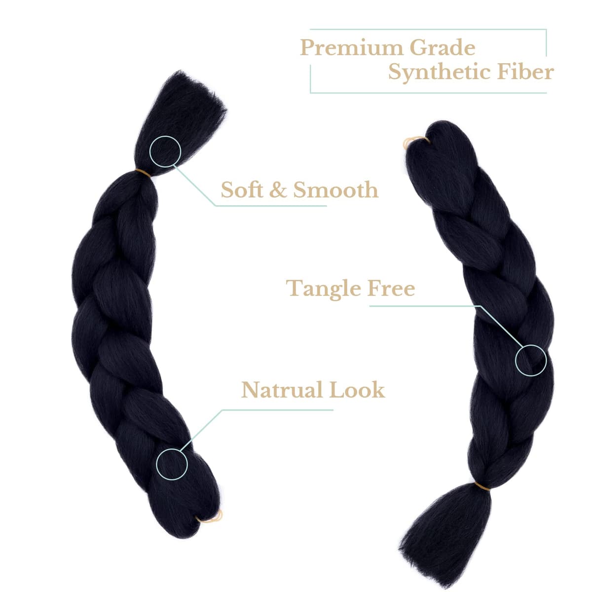 24" Braiding Hair Extension Jumbo Braids Synthetic 3bundles/pack Crochet Hair Afro Box Braid Heat Resistent (Black) — view 3