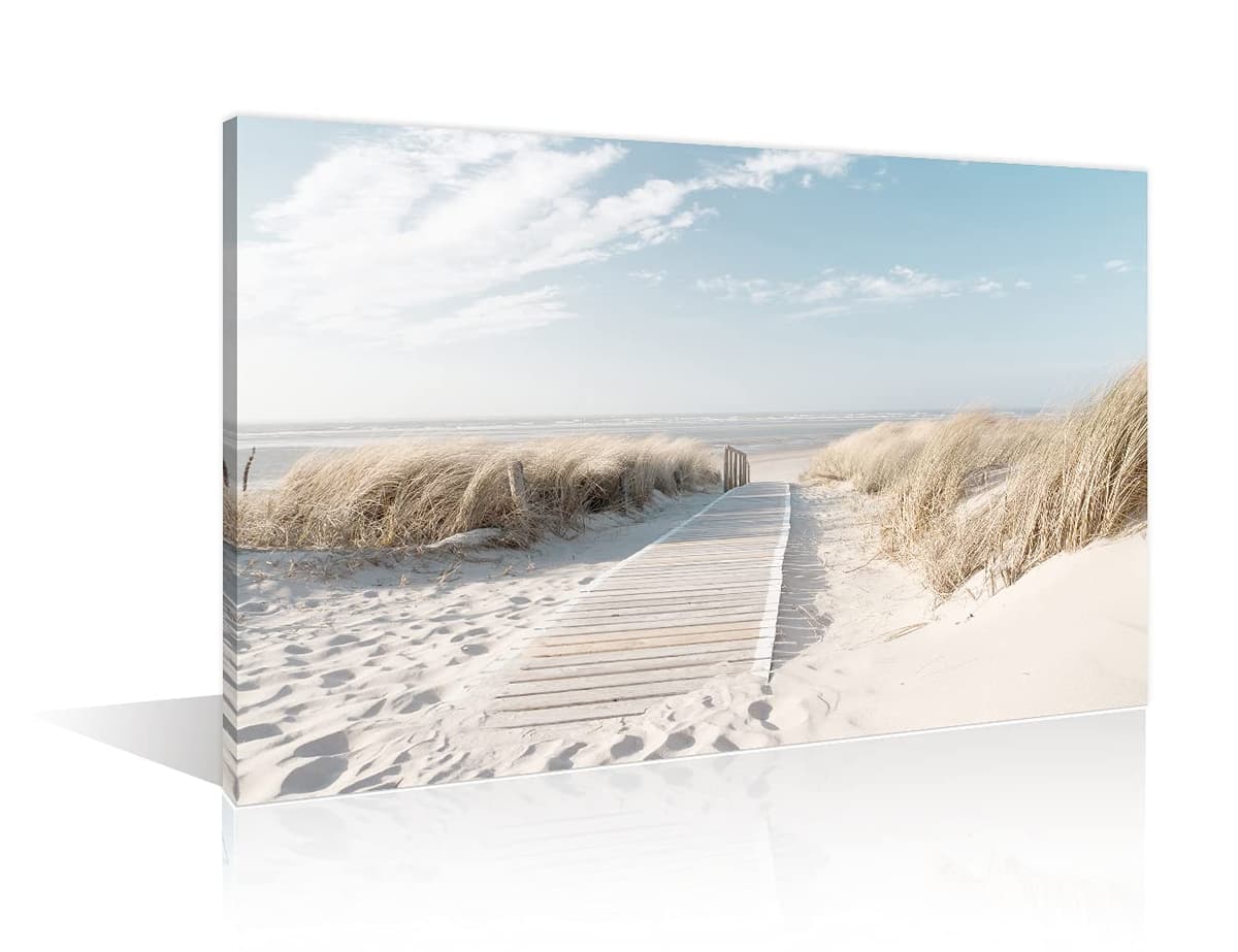 TISHIRON Wall Art Sandy Beach Sunrise Pictures Painting on Canvas Wall Art Modern Framed Seaside Canvas Prints Ready To Hang(24X16in) — view 26