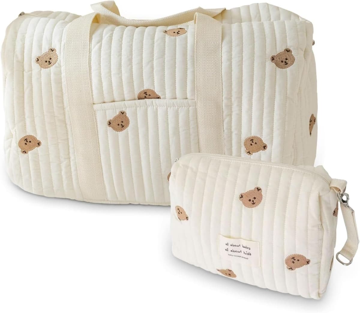 Bolso Parto Hospital Mamá Grande, Bolso Cochecito Set de 2 Piezas, Bebé Cambio, Mommy Bag, Hombro de Algodón con Bordado, Impresión Linda Portátil Universal, A., 1 unidad