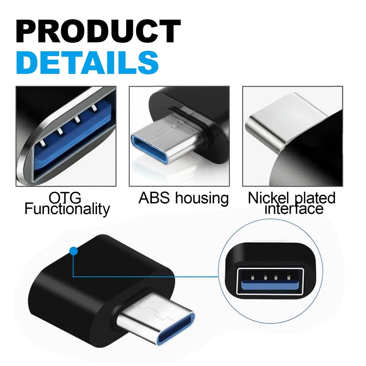 2 pcs USB-C to USB Adapter, USB Type-C Male to USB-A Female OTG Adapter Compatible with MacBook Pro, iPhone 15 Pro Max, Samsung Galaxy, iPad, Dell XPS, and More,Black — view 3