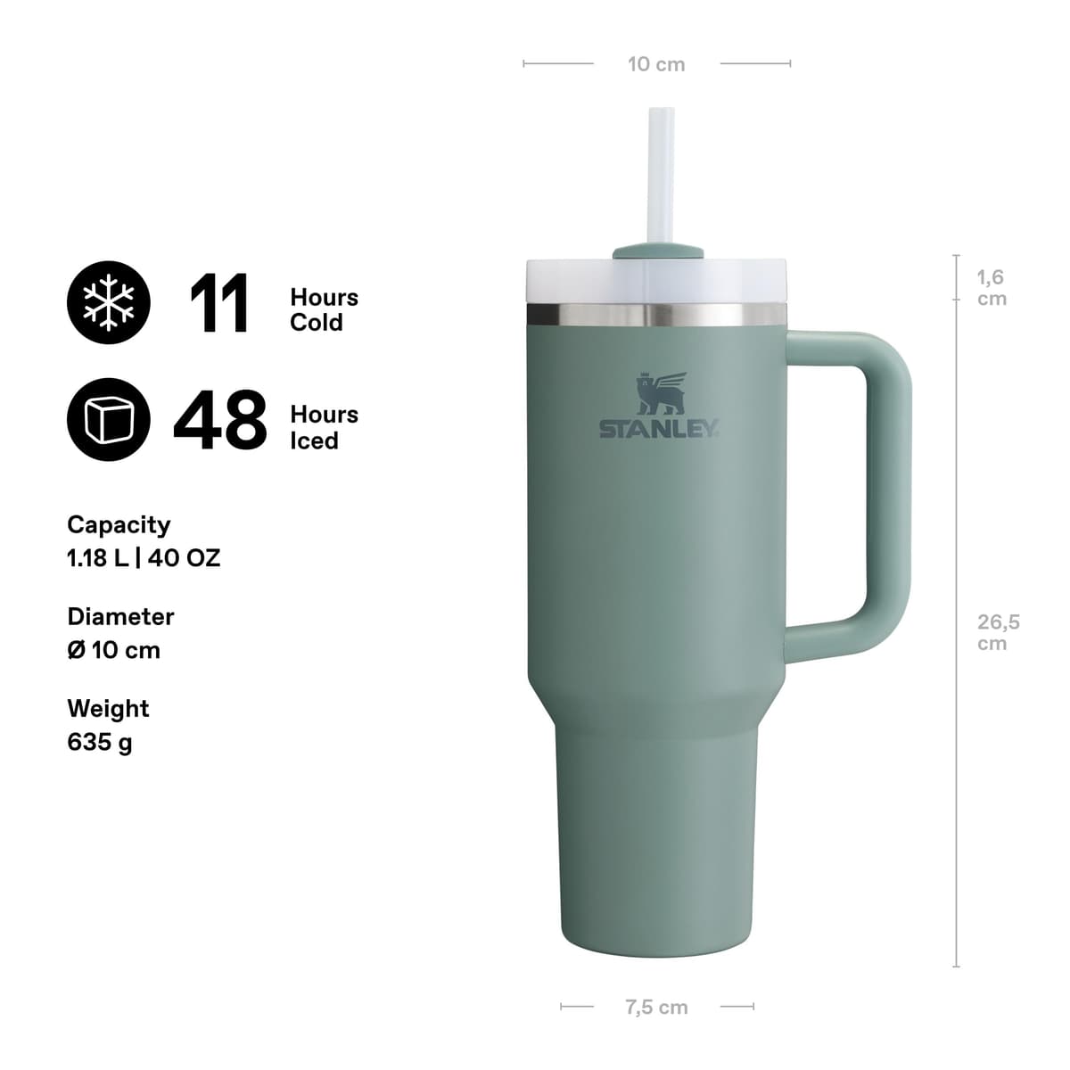 STANLEY 1913 Quencher H2.0 Flowstate Tumbler 1.2L – Cold for 11 Hours – Iced for 48 Hours – Metal Water Bottle with Straw, Handle and Lid – Dishwasher Safe – Travel Mug for Cold Drinks – Shale — view 2
