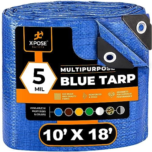 Better Blue Poly Tarp 10' x 18' - Multipurpose Protective Cover - Lightweight, Durable, Waterproof, Weather Proof - 5 Mil Thick Polyethylene - by Xpose Safety