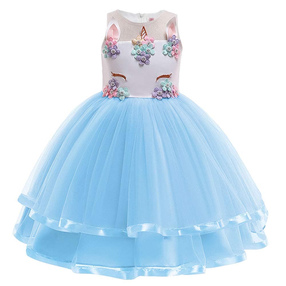 URAQT Disfraz Unicornio Niña, 3pcs Vestido Princesa con Diadema y Collar para Diario, Cosplay, Halloween, Carnaval, Fiesta, Boda, Cumpleaños — view 2