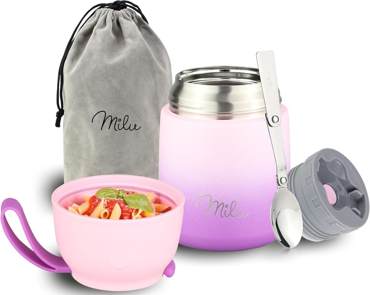 Milu Termo para Comida 450 ml Taza Aislada, Botella de Acero Inoxidable Aislada Alimentos, Beber y sopa de los niños de adultos Térmico (450ml/Verde Azul) — view 32